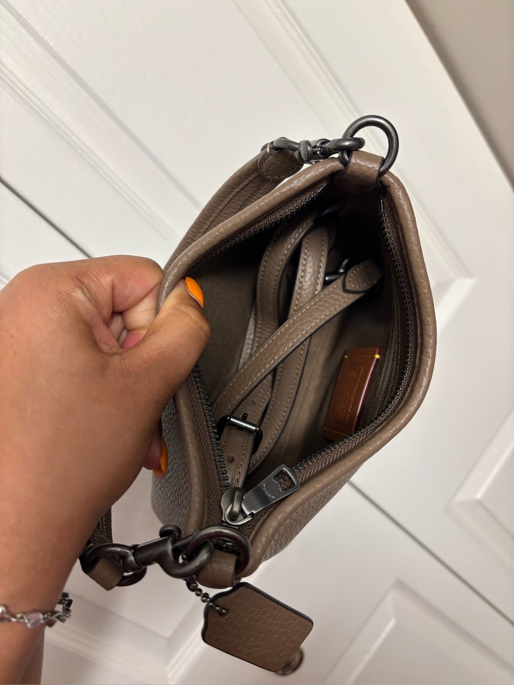 Coach Pebbled Leather Shoulder Bag in dark stone - Picture 3 of 4
